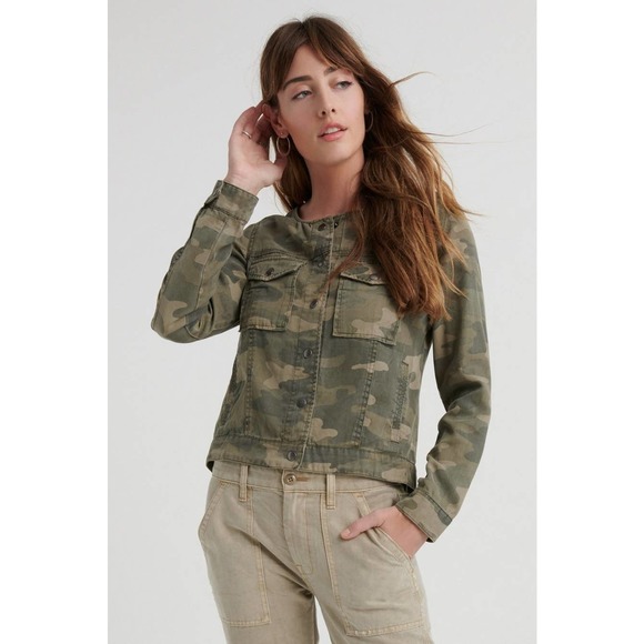 Lucky Brand Camo Collarless Olive Multicolor Trucker XL - Picture 8 of 9